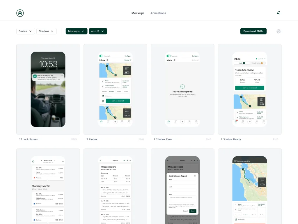 ScreenKit index, mockup and animation controls